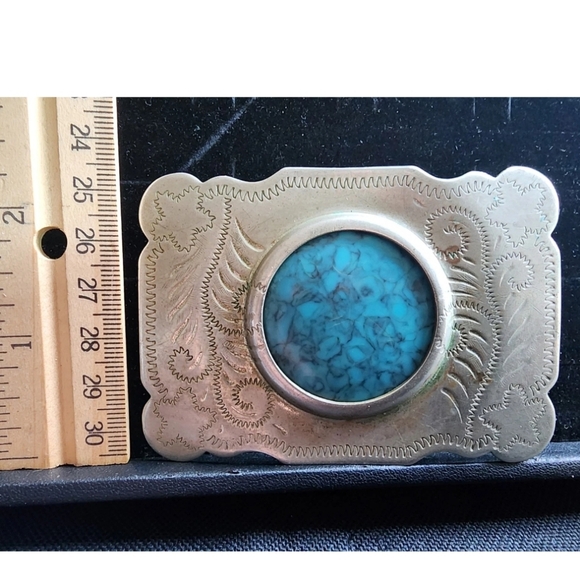 Vintage Nickle Silver/Turquoise Belt Buckle Used Great Shape